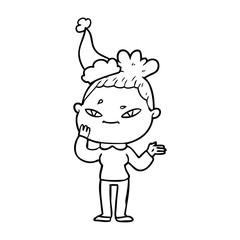 line drawing of a woman wearing santa hat