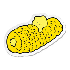 sticker of a cartoon corn on cob with butter