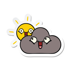 sticker of a cute cartoon storm cloud and sun