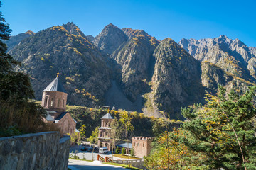 Fototapeta premium Archangel Monastery Complex located in the Dariali Gorge