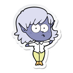 sticker of a cartoon elf girl staring