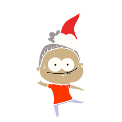 flat color illustration of a happy old woman wearing santa hat