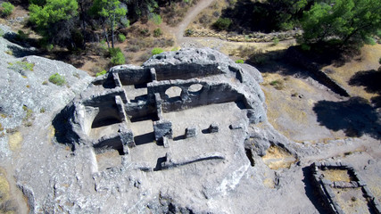 Old muslim ruins of Bobastro in Malaga. Andalusia. Spain. Drone Photo