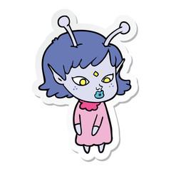 sticker of a pretty cartoon alien girl