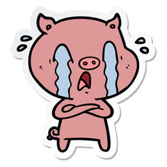 sticker of a crying pig cartoon