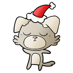 cute gradient cartoon of a dog wearing santa hat