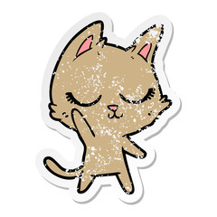 distressed sticker of a calm cartoon cat
