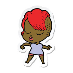 sticker of a cartoon pretty hipster girl