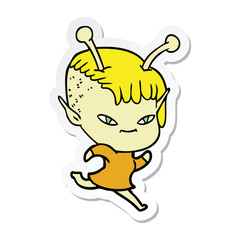 sticker of a cute cartoon alien girl