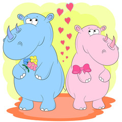 Obraz na płótnie Canvas two rhinos cartoon vector illustration 
