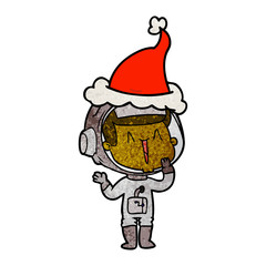 laughing textured cartoon of a astronaut wearing santa hat