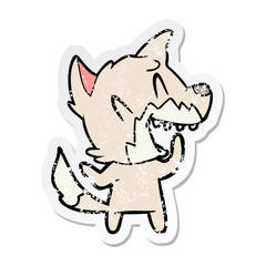 distressed sticker of a laughing fox cartoon