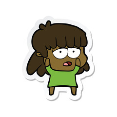 sticker of a cartoon tired woman