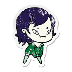 distressed sticker of a cartoon friendly vampire girl
