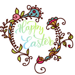 Original hand lettering  Happy Easter  with flowers