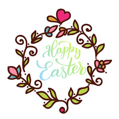Original hand lettering  Happy Easter  with flowers
