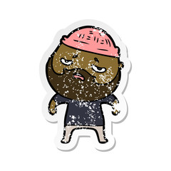 distressed sticker of a cartoon worried man with beard
