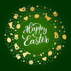 Original hand lettering  Happy Easter  with Easter symbols