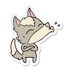 sticker of a howling wolf cartoon