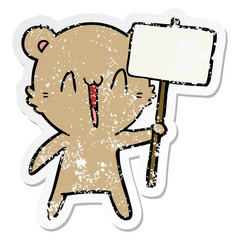 distressed sticker of a happy bear cartoon