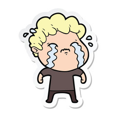 sticker of a cartoon man crying