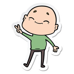 sticker of a happy cartoon bald man