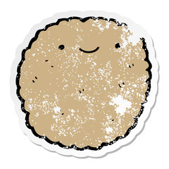 distressed sticker of a cartoon biscuit