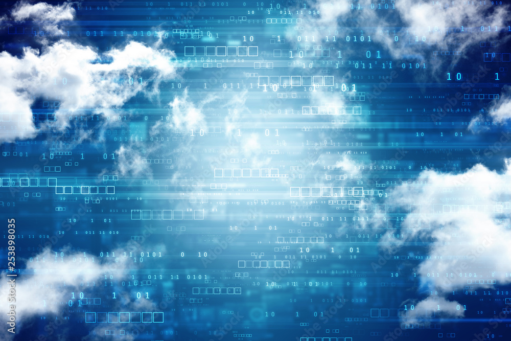 Poster cloud network in abstract technology background. cloud networking concept