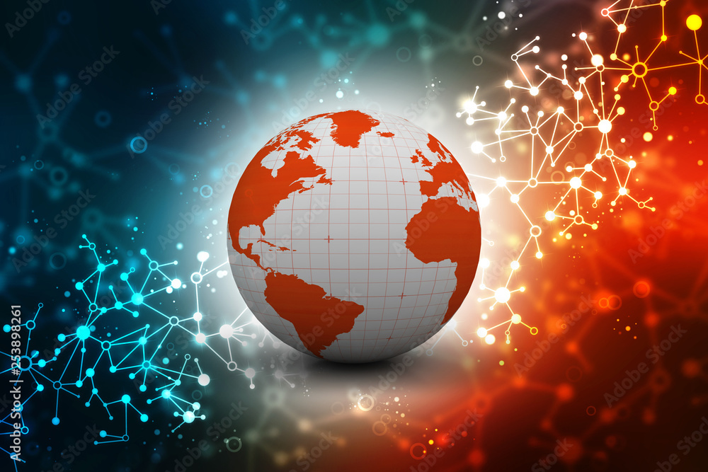 Poster global network connection world map abstract technology background global business innovation concep