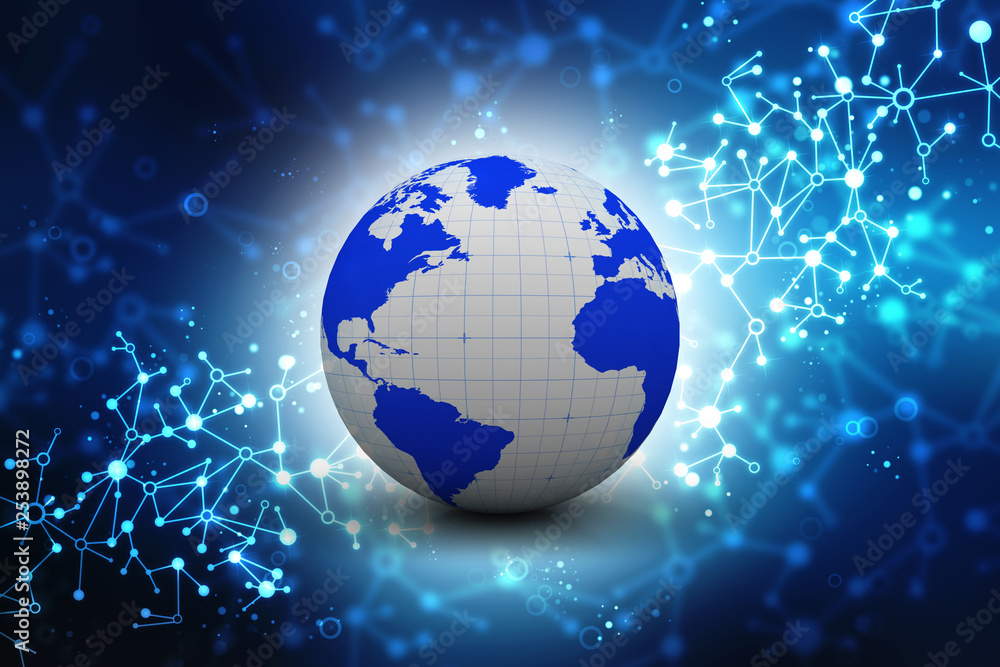 Poster global network connection world map abstract technology background global business innovation concep