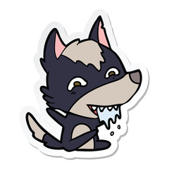 sticker of a cartoon hungry wolf