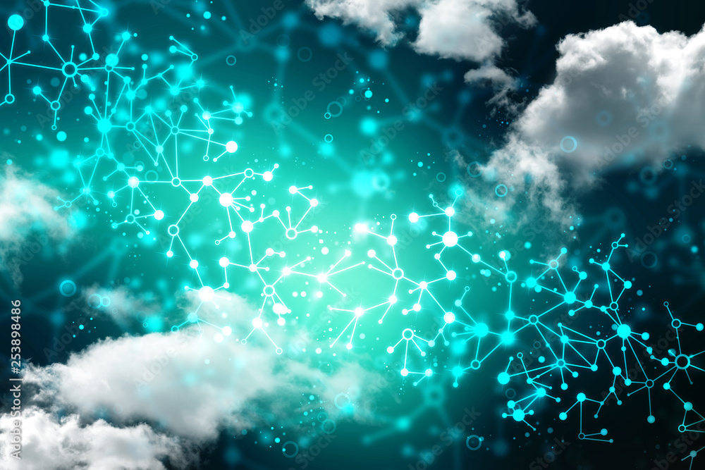 Aufkleber cloud network in abstract technology background. cloud networking concept
