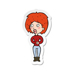 sticker of a cartoon surprised woman