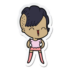 sticker of a cartoon happy hipster girl