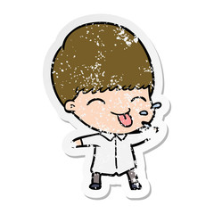 Obraz premium distressed sticker of a funny cartoon boy