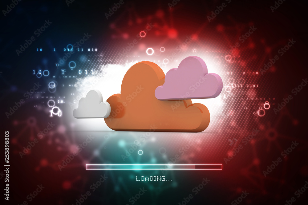 Poster 3d illustration of cloud networking concept in abstract technology background.
