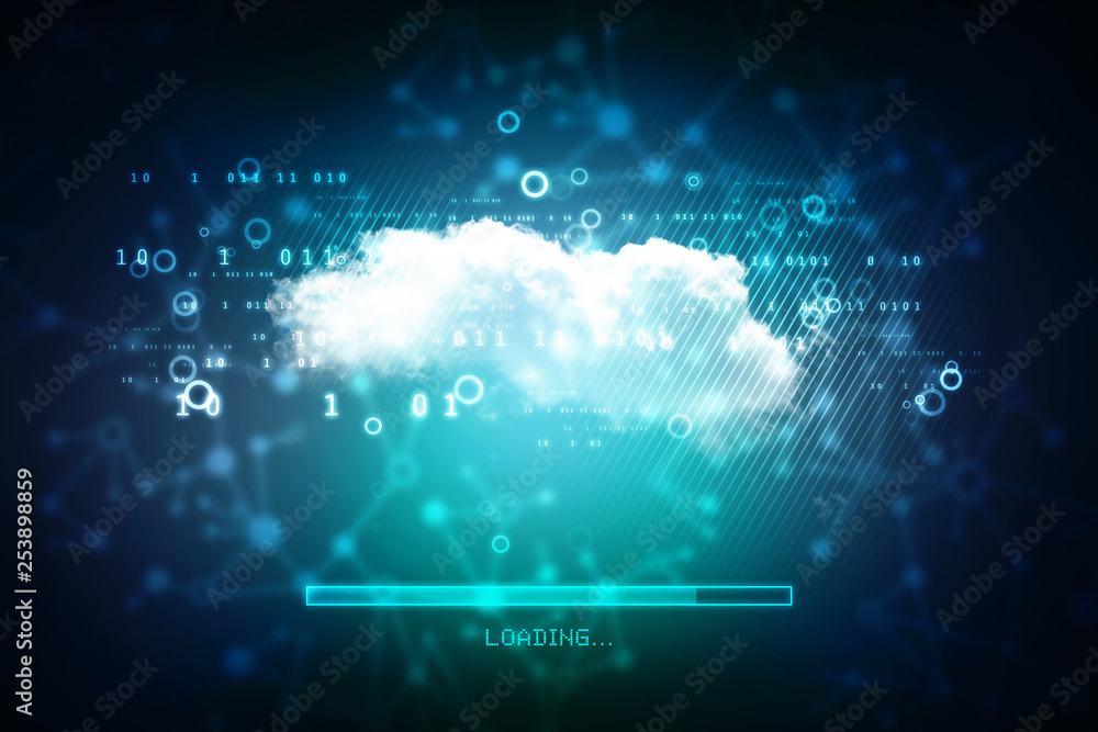 Poster cloud network in abstract technology background. cloud networking concept