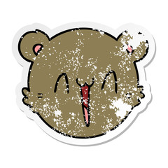 distressed sticker of a cute cartoon teddy bear face