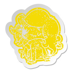 distressed old sticker of a cute kawaii girl