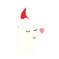 happy flat color illustration of a polar bear wearing santa hat