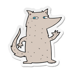sticker of a cartoon wolf waving