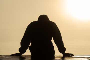 The silhouette of stressed and depressed man  of working  under pressure and hopefulness, Sad...