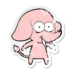 distressed sticker of a happy cartoon elephant