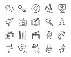 set of creative icons , such as thinking, drawing, work, education