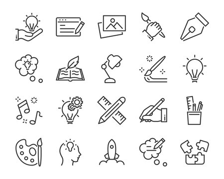 set of creative icons , such as thinking, drawing, work, education
