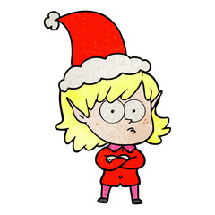 textured cartoon of a elf girl staring wearing santa hat