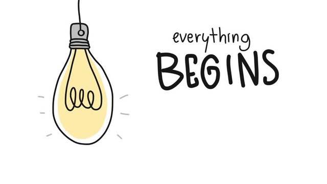 Lightbulb everything begins with an idea cartoon