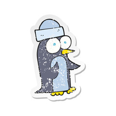 retro distressed sticker of a cartoon penguin