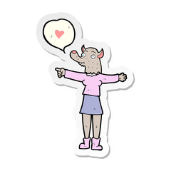 sticker of a cartoon werewolf woman in love