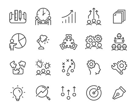 set of business people icons, such as meeting, team, structure, communication, member, group